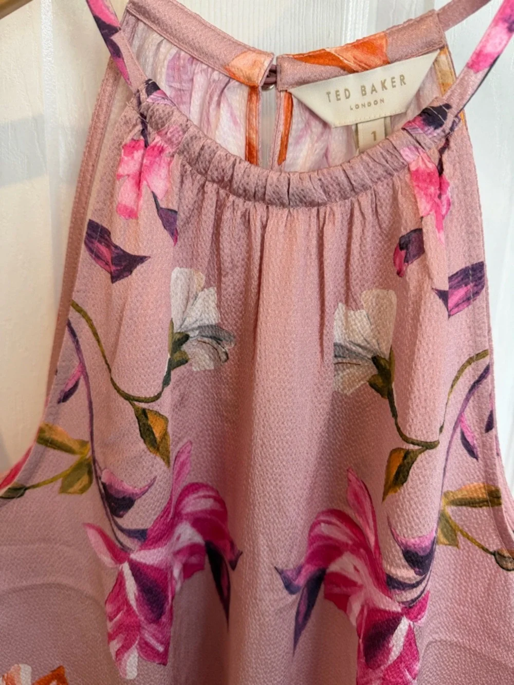 TED BAKER LONDON “Megarra” Rhubarb Halterneck Midi Dress - Picture 3 of 9